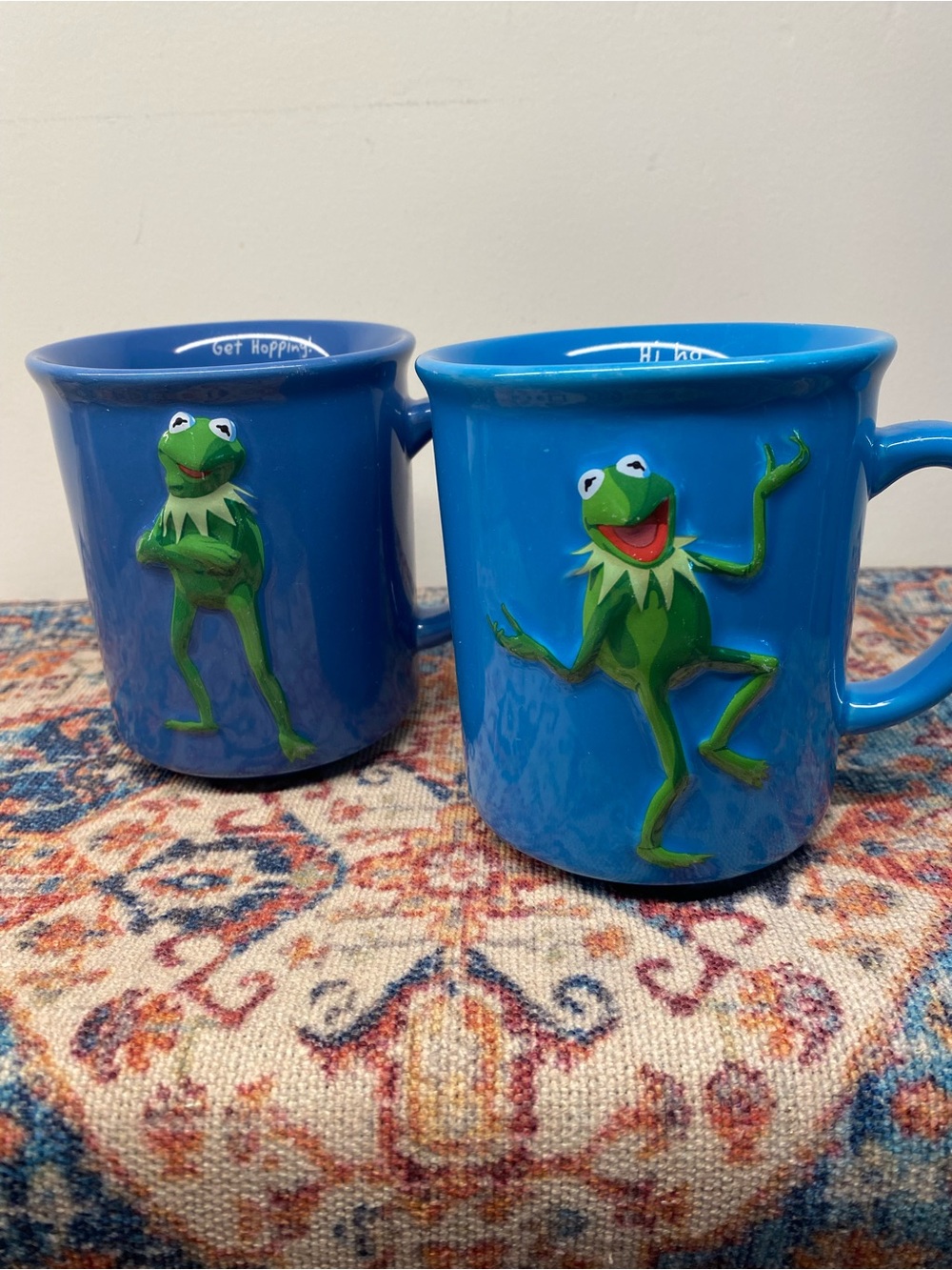 Bright Blue Kermit the Frog Ceramic Mug - Pair collectible 2002